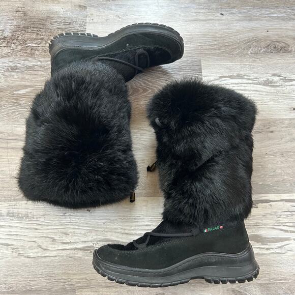 Pajar Canada Black Suede Rabbit Fur Snow Boots Winter Chalet Goth 36 EU 7 US - Picture 11 of 12